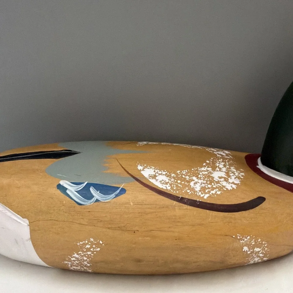Vintage Carved large Wooden Mallard Duck Decoy Decorative Hand Painted 14